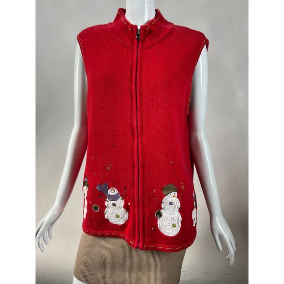 Christopher & Banks Snowman Zip Sweater Vest XL Red Snowman Cotton Ramie Blend - Picture 12 of 16